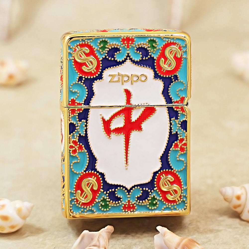 Zippo Heavy Relief Gold Enamel Prosperity Mahjong Tile Case - CM22