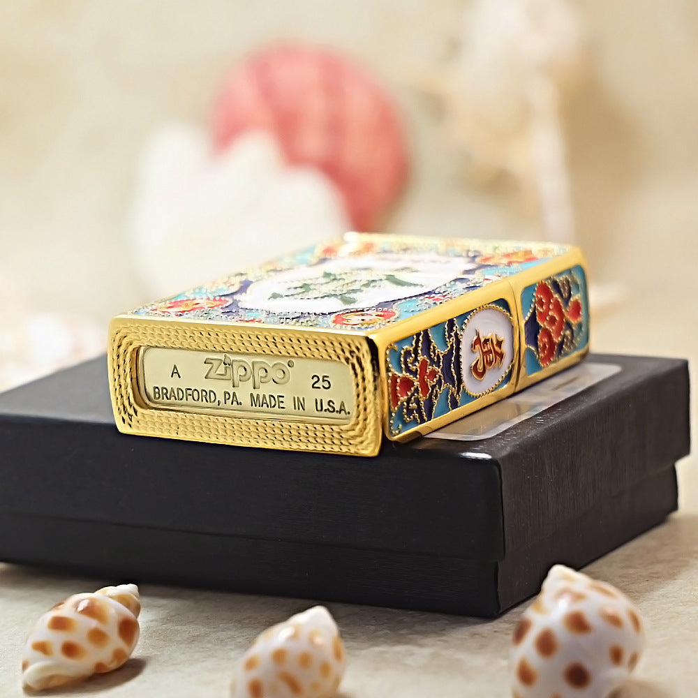 Zippo Heavy Relief Gold Enamel Prosperity Mahjong Tile Case - CM22