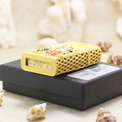 Zippo Heavy Relief Gold Filigree Winged Tiger Case Set - CM53