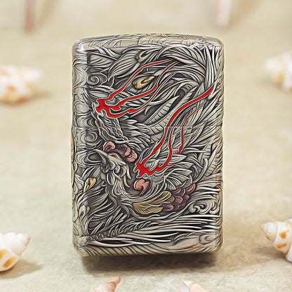 Zippo Heavy Relief Gold and Silver Coiling Dragon Prosperity Emblem - CM16