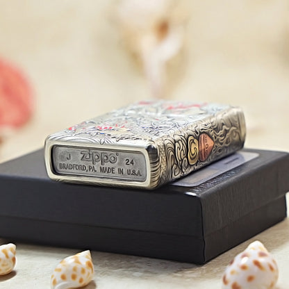 Zippo Heavy Relief Gold and Silver Coiling Dragon Prosperity Emblem - CM16