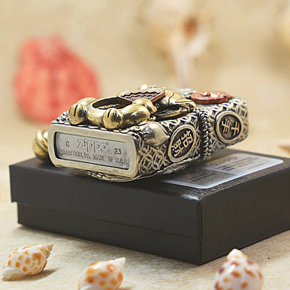 Zippo Heavy Relief Maneki-Neko Lucky Cat Fortune Case Set - CM19