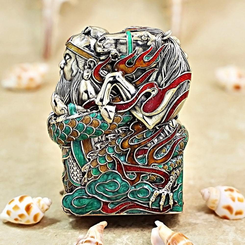 Zippo Heavy Relief Multi Color Enamel Guan Yu and Dragon Case Set - CM28