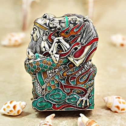 Zippo Heavy Relief Multi Color Enamel Guan Yu and Dragon Case Set - CM28