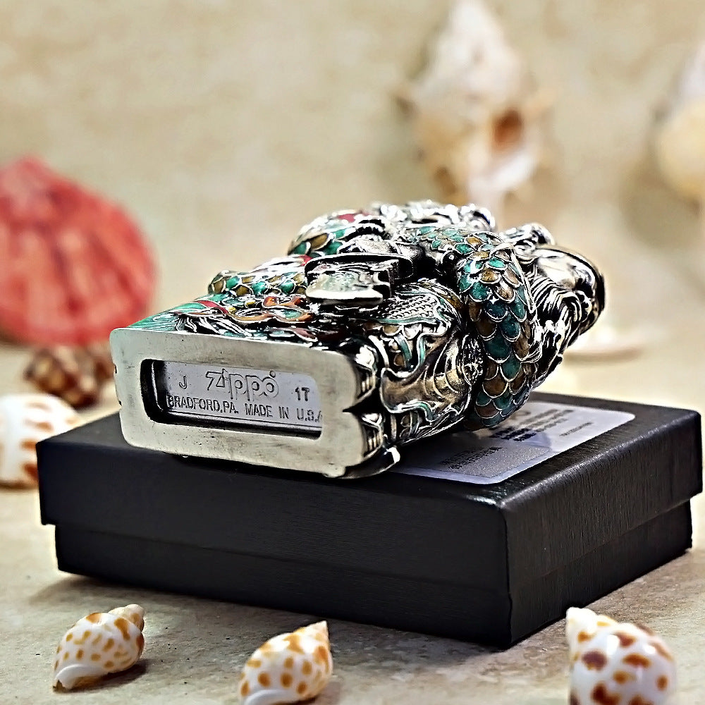 Zippo Heavy Relief Multi Color Enamel Guan Yu and Dragon Case Set - CM28