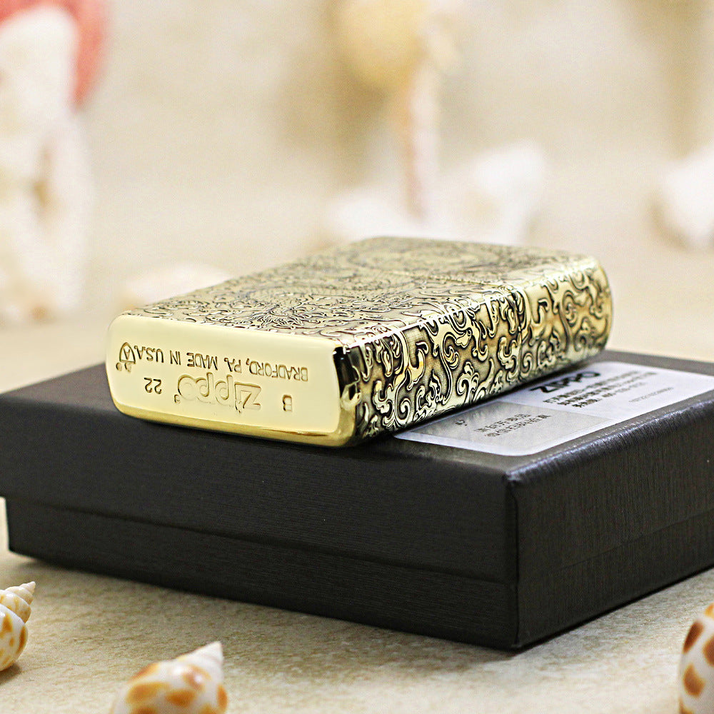 Zippo High Polish Brass Deep Engraved Flying Dragon in Sky - CC163