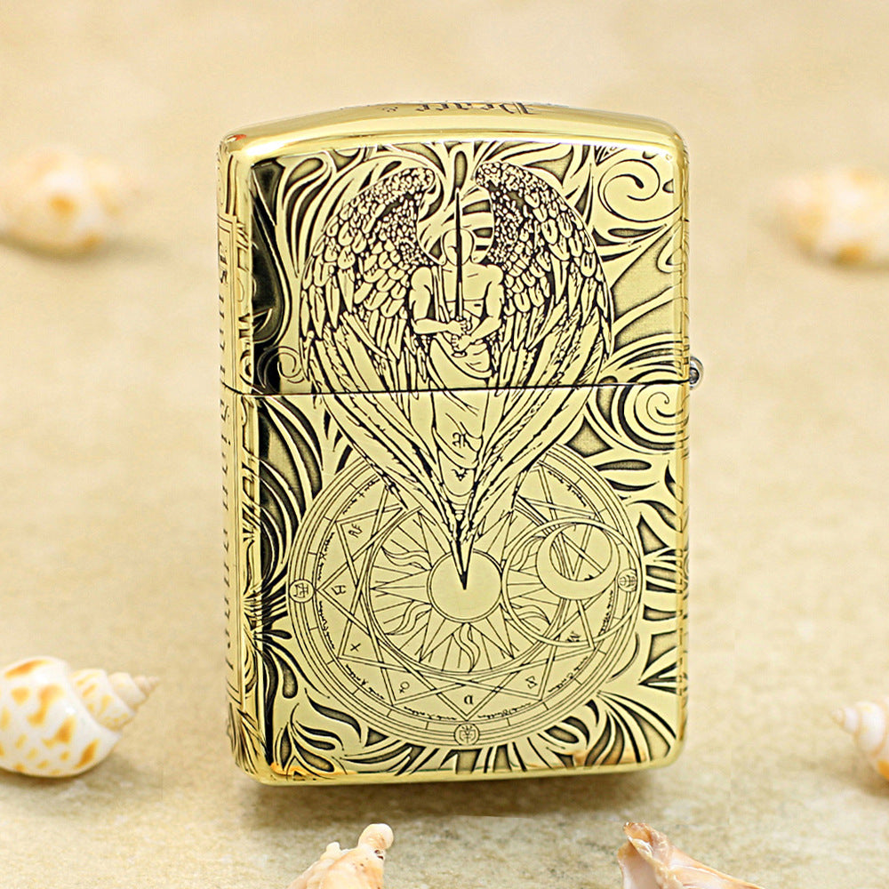 Zippo High Polish Brass Engraved Angelic Warrior Seal of Solomon - CC160