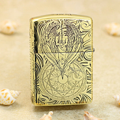 Zippo High Polish Brass Engraved Angelic Warrior Seal of Solomon - CC160