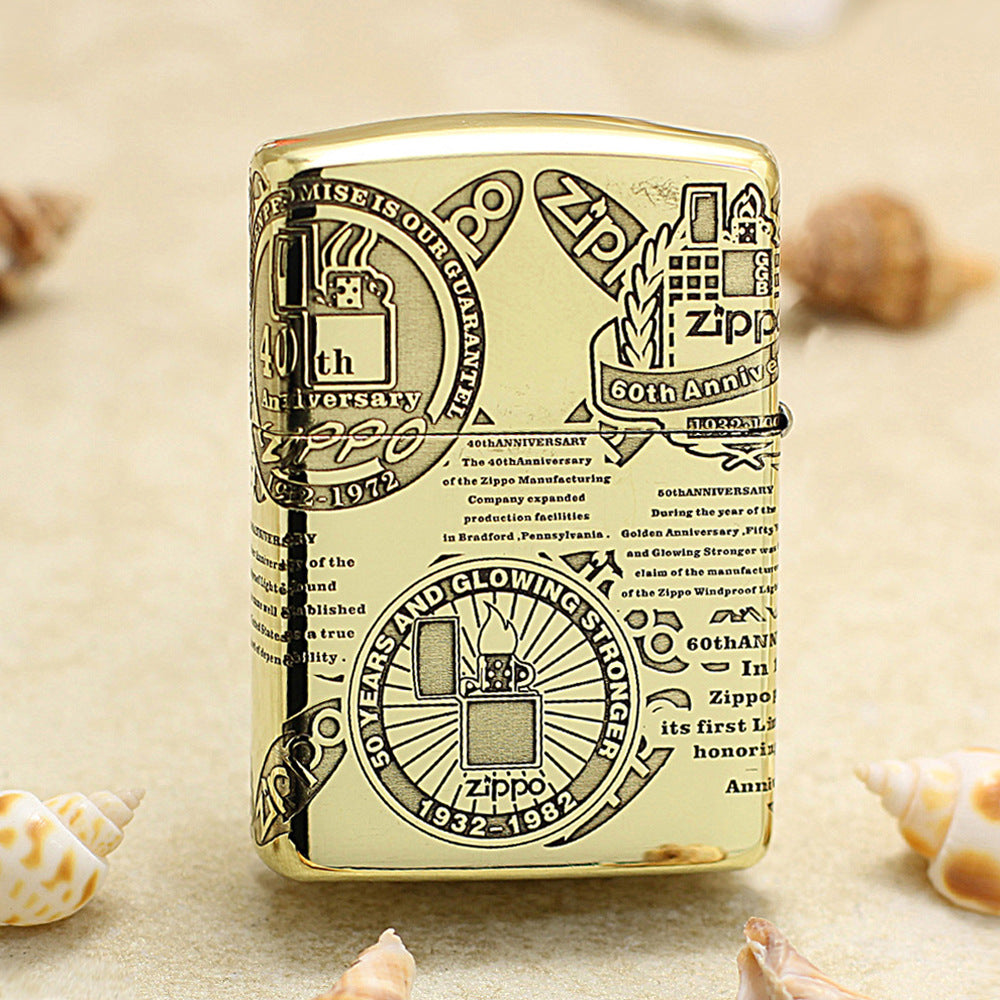 Zippo High Polish Brass Engraved Historical Logos Anniversary Design - CC150