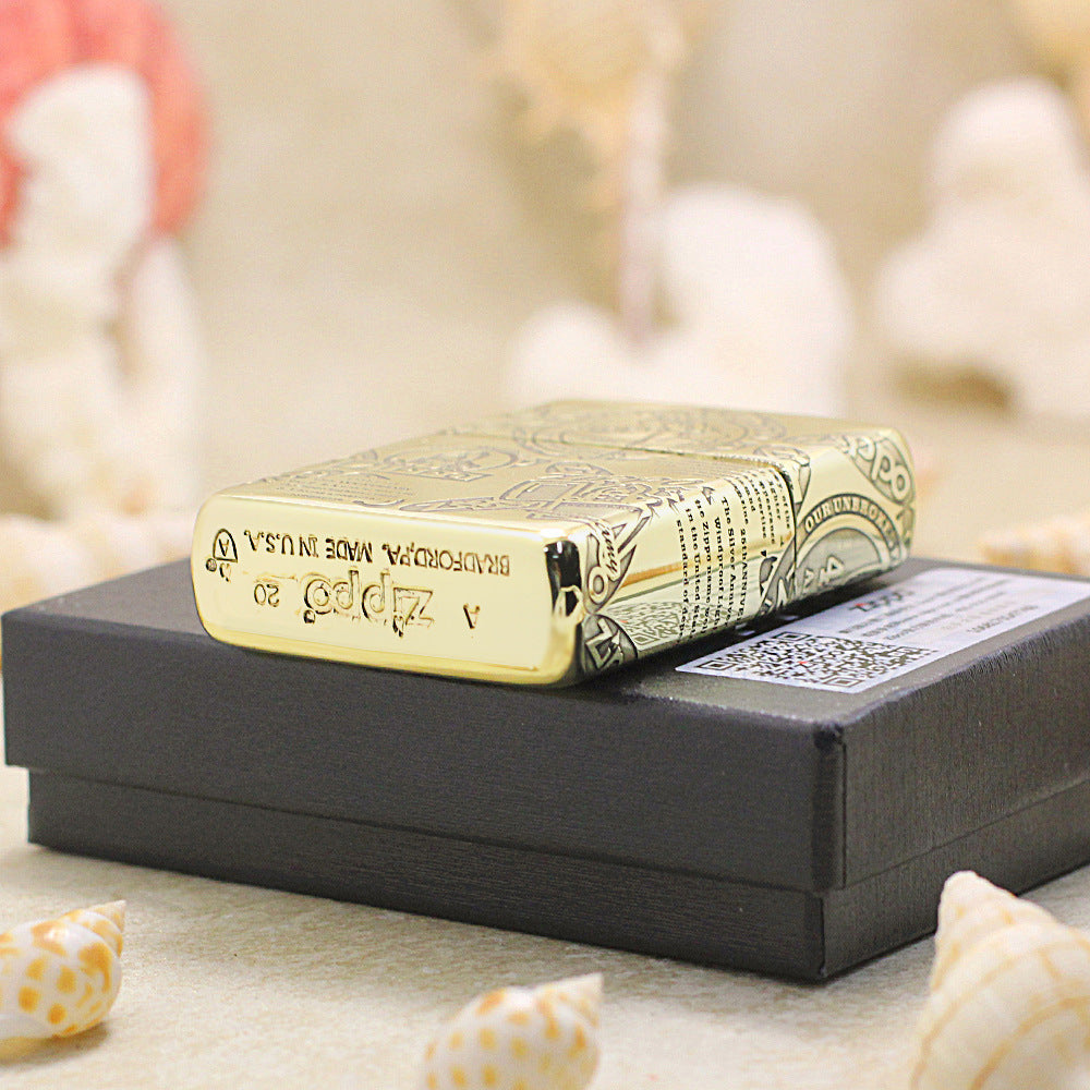 Zippo High Polish Brass Engraved Historical Logos Anniversary Design - CC150