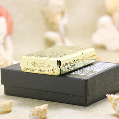 Zippo High Polish Brass Engraved Nautical Map Sailing Ship - CC146