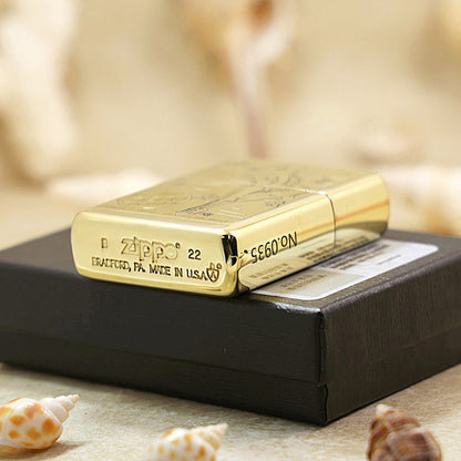 Zippo High Polish Brass Engraved Pin-Up Girl Autumn Wind - CC151