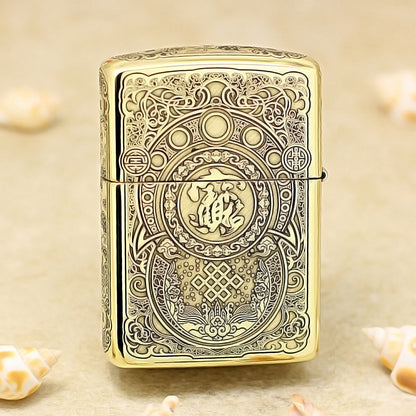 Zippo High Polish Brass Engraved Pixiu Lion and Ancient Coins - CC162