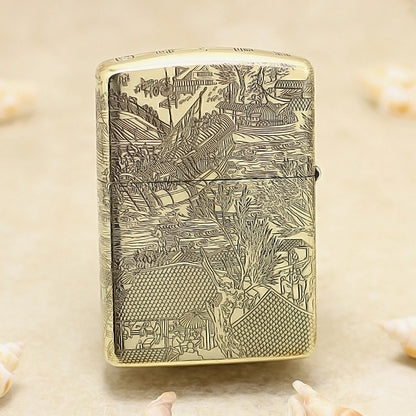 Zippo High Polish Brass Full Engraved Qingming Festival Scroll - CC119
