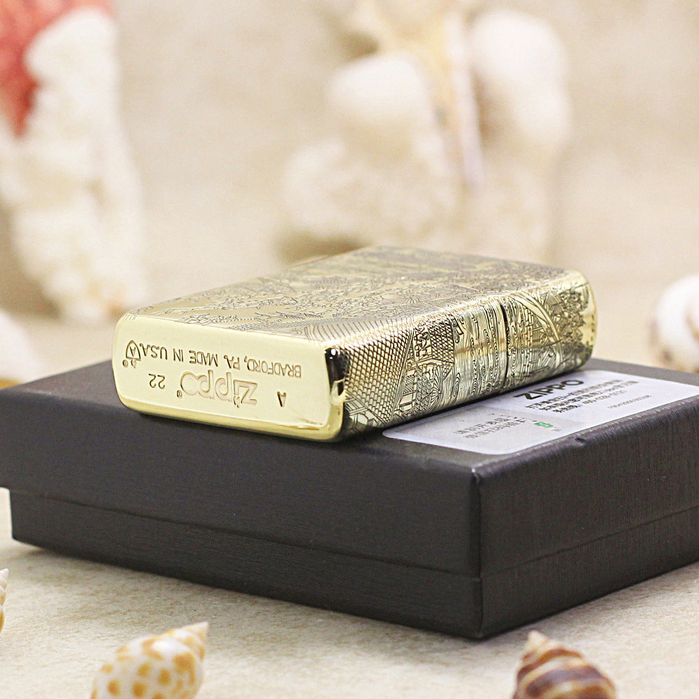 Zippo High Polish Brass Full Engraved Qingming Festival Scroll - CC119