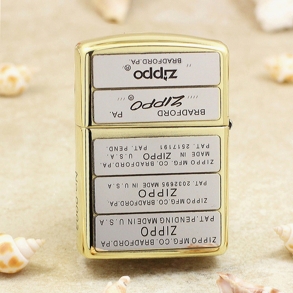 Zippo High Polish Brass Multi Panel Logo and Patent Stamps - SC01