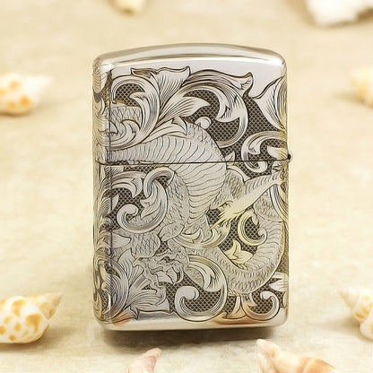 Zippo High Polish Chrome Deep Carved Dragon and Full Arabesque - SC26