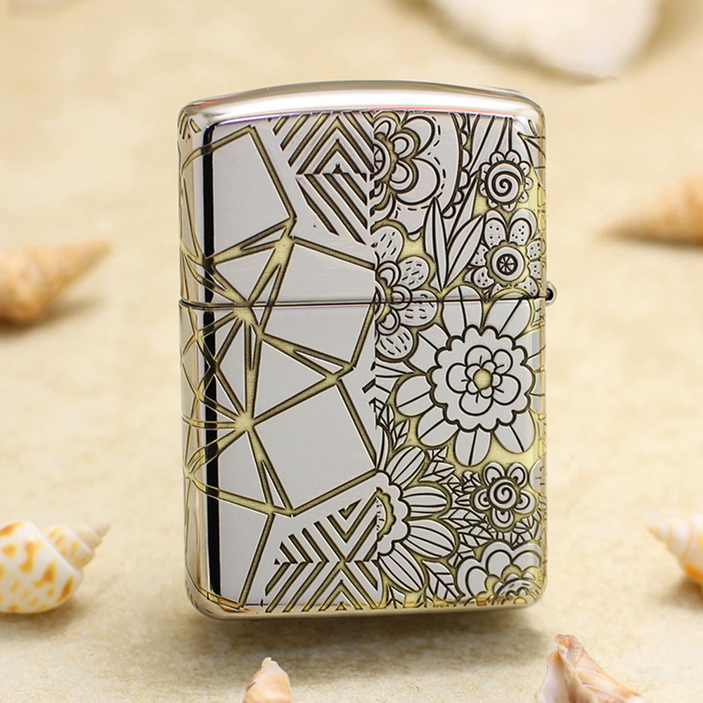 Zippo High Polish Chrome Deep Carved Geometric Split Face Tiger - SC11