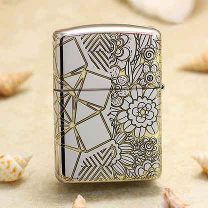 Zippo High Polish Chrome Deep Carved Geometric Split Face Tiger - SC11