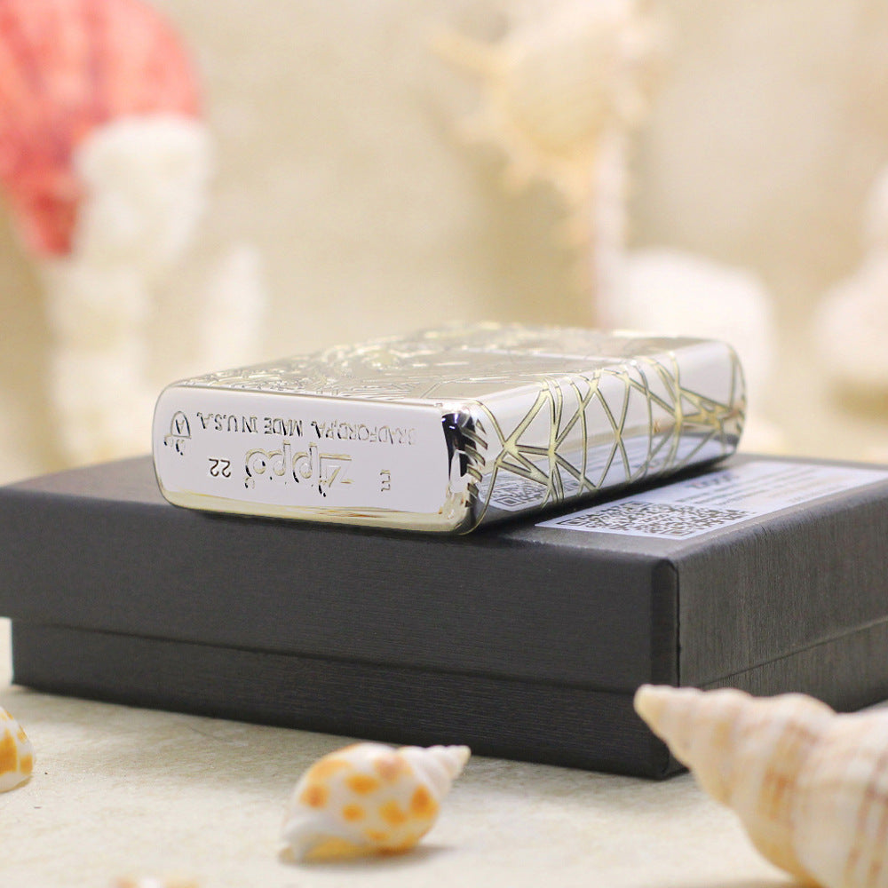 Zippo High Polish Chrome Deep Carved Geometric Split Face Tiger - SC11