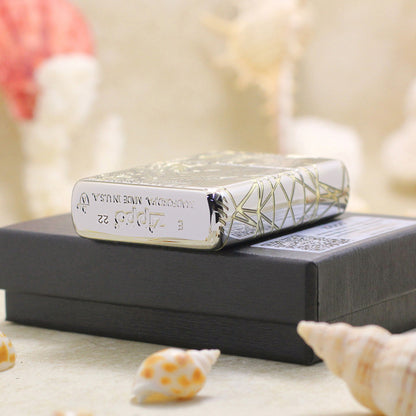 Zippo High Polish Chrome Deep Carved Geometric Split Face Tiger - SC11