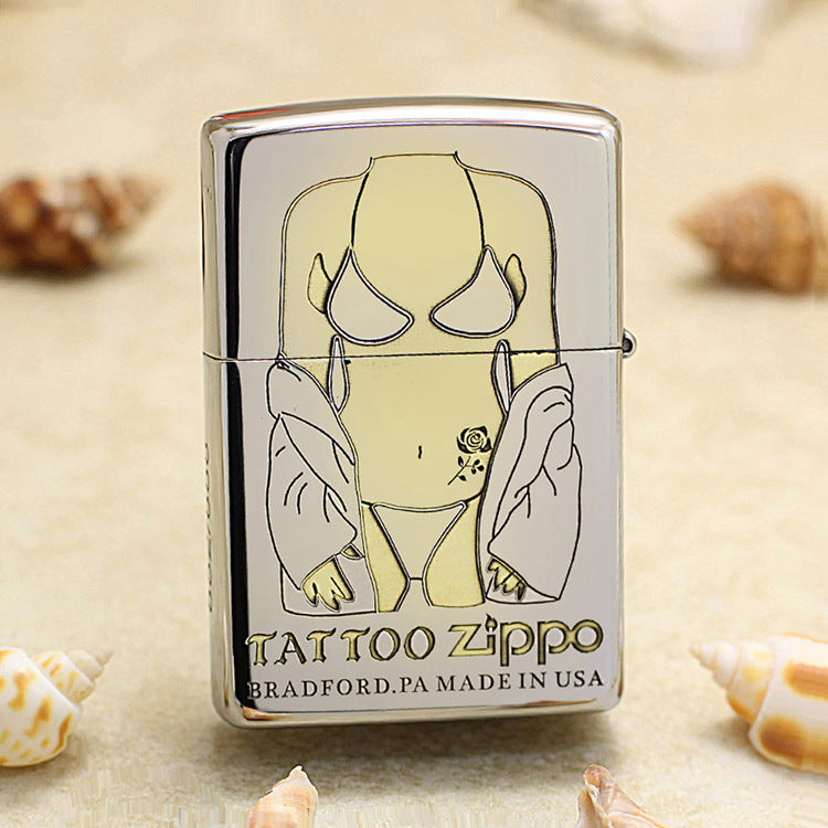 Zippo High Polish Chrome Deep Engraved Tattoo Pin-Up Torso - SC19