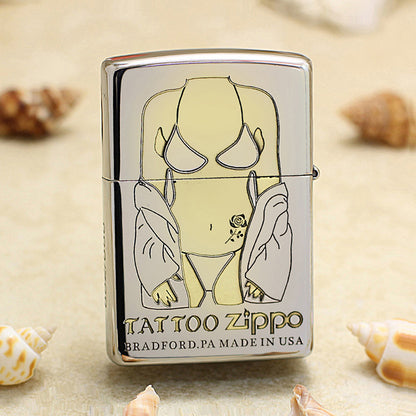 Zippo High Polish Chrome Deep Engraved Tattoo Pin-Up Torso - SC19