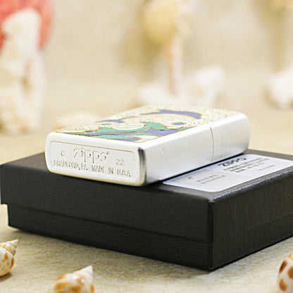 Zippo High Polish Chrome Dolphin and Mother of Pearl - CC104