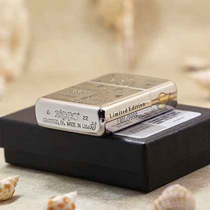 Zippo Premium Shine Steel Chiseled Pin-Up Maiden with Falling Leaves - SC04