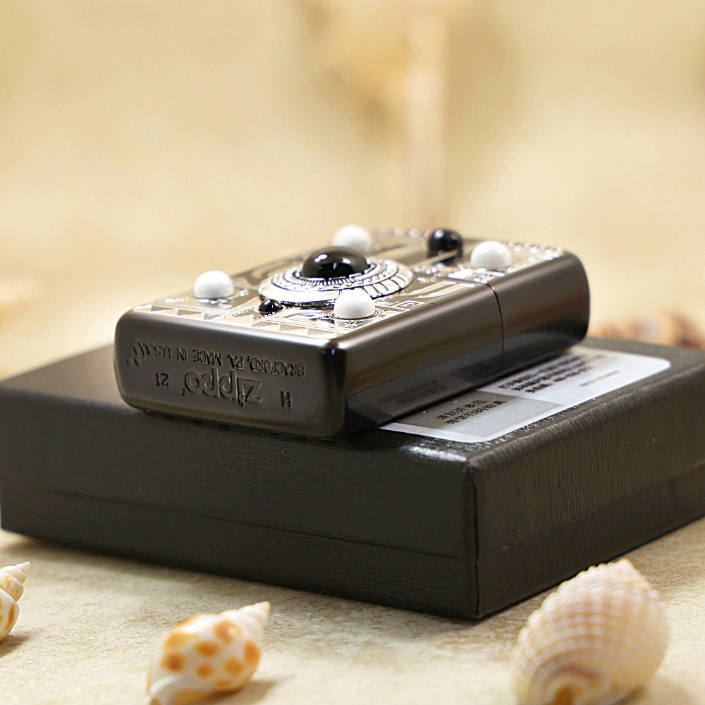 Zippo Indian Eagle (Black Lacquer & White Turquoise) - JP30