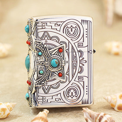 Zippo Native American Spirit Three-Sided Turquoise Inlay - JP44