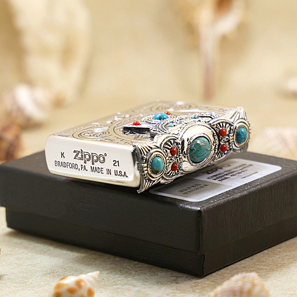 Zippo Native American Spirit Three-Sided Turquoise Inlay - JP44