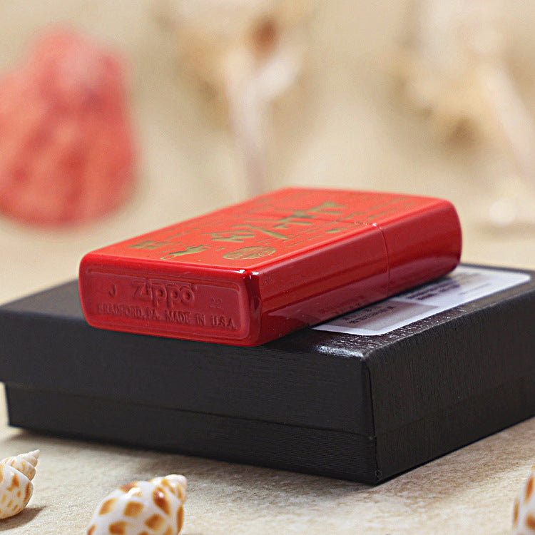 Zippo Red High Polish Gold Engraved Best Fortune Slip - CS28