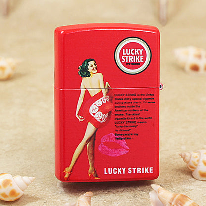 Zippo Red Matte Color-Printed Lucky Strike Pin-Up Girl - CS09