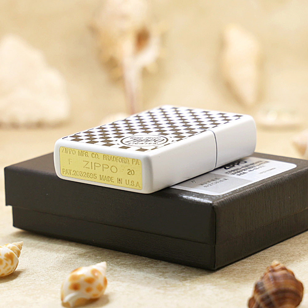 Zippo Retro Flat-Top Checkered Pattern (White Enamel) - KR12