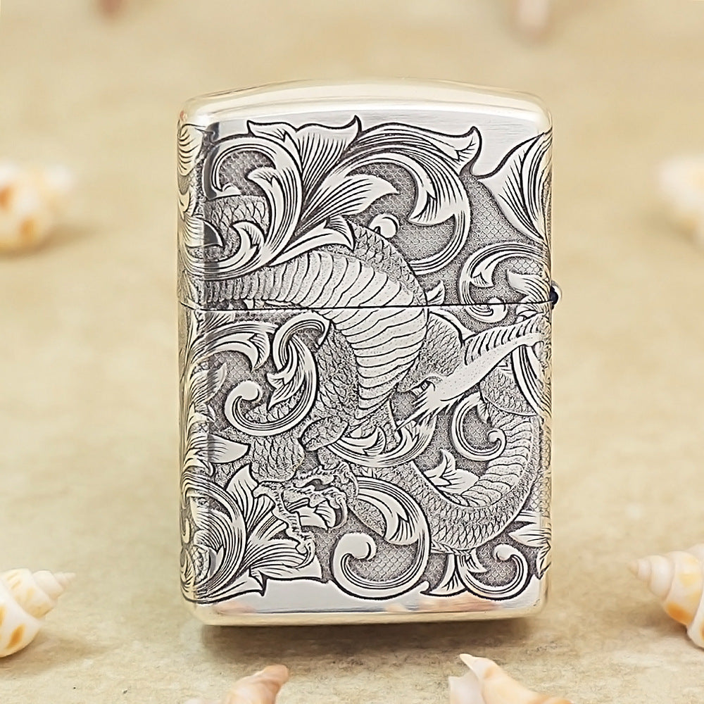 Zippo Silver-Plated 'Tang Grass Dragon' (Bamboo Box Edition) 162-DS50