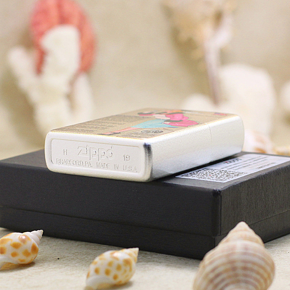 Zippo Silver Brushed Color Printed Pin-Up Girl in the Wind - CS29