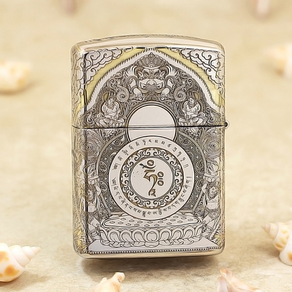 Zippo Silver Deep Carved White Tara Bodhisattva on Lotus - SC28