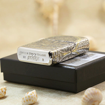 Zippo Silver Deep Carved White Tara Bodhisattva on Lotus - SC28