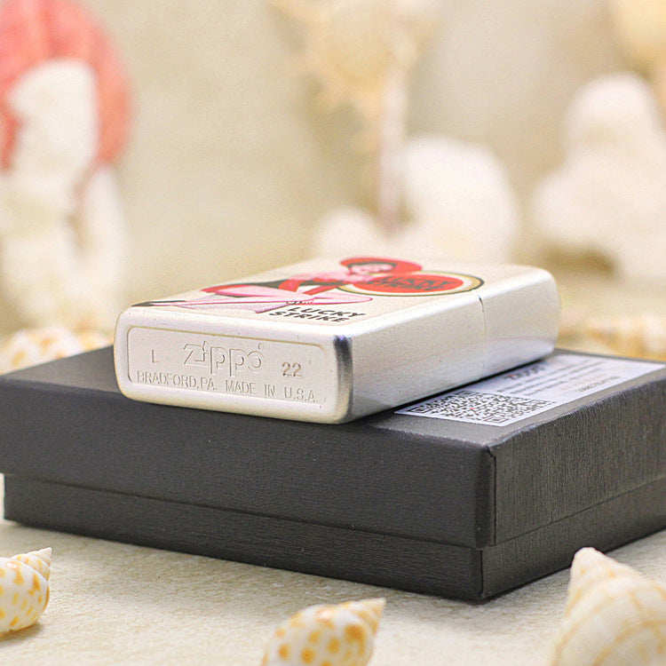 Zippo Silver Matte Color Printed Lucky Strike Black and Red Pin-Up - CS30