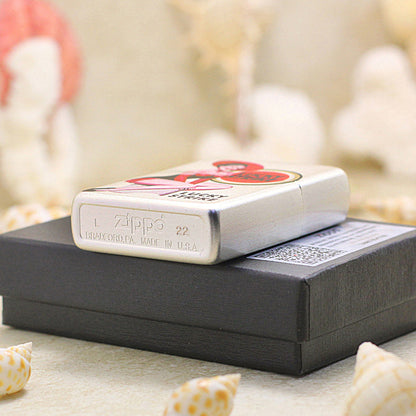 Zippo Silver Matte Color Printed Lucky Strike Black and Red Pin-Up - CS30