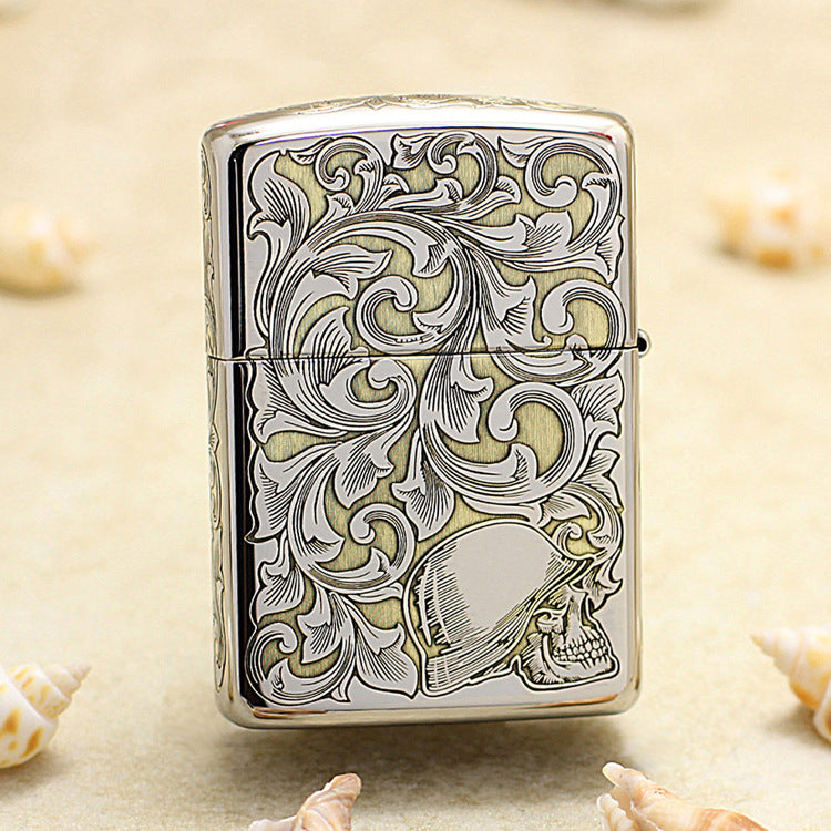 Zippo Silver and Gold Deep Carved Arabesque Nude Pin-Up - SC16