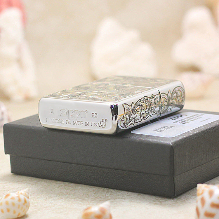 Zippo Silver and Gold Deep Carved Arabesque Nude Pin-Up - SC16