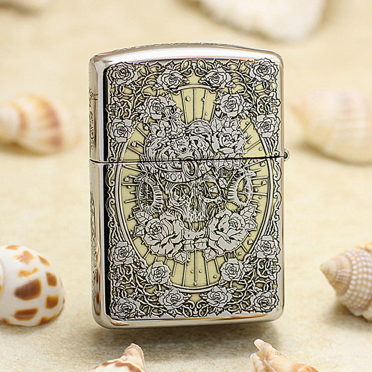 Zippo Silver and Gold Deep Carved Rose Frame Pin-Up Girl - SC24