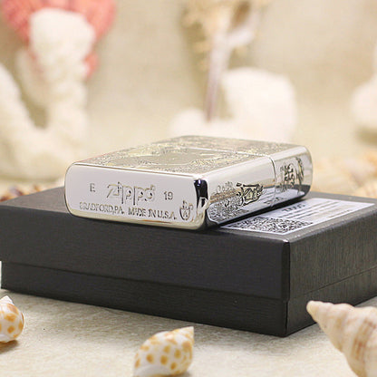 Zippo Silver and Gold Deep Carved Rose Frame Pin-Up Girl - SC24