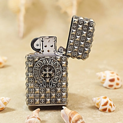 Zippo Slim Antique Silver Gothic Cross Shell Case - CM57