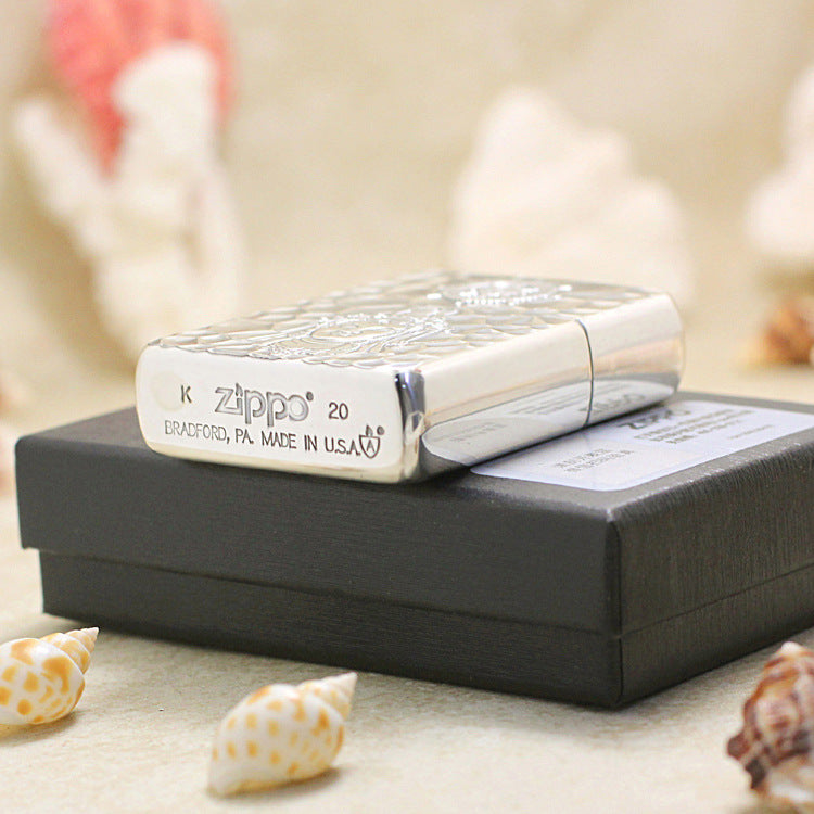 Zippo Textured Silver Plated Relief Carved Guanyin Bodhisattva - SC14