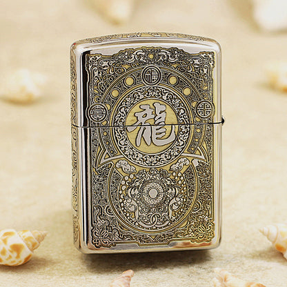 Zippo Two-Tone Deep Carved Imperial Dragon and Fortune Symbol - SC27