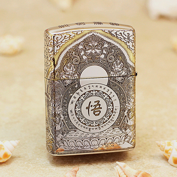 Zippo Two Tone Deep Carved Victorious Fighting Buddha Lotus - SC20