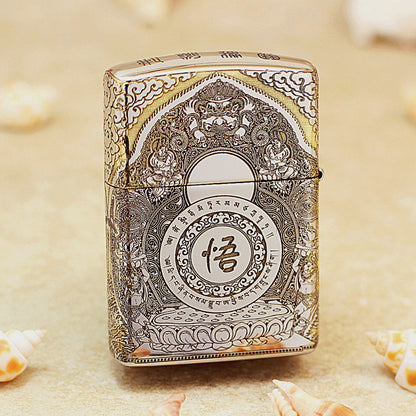 Zippo Two Tone Deep Carved Victorious Fighting Buddha Lotus - SC20